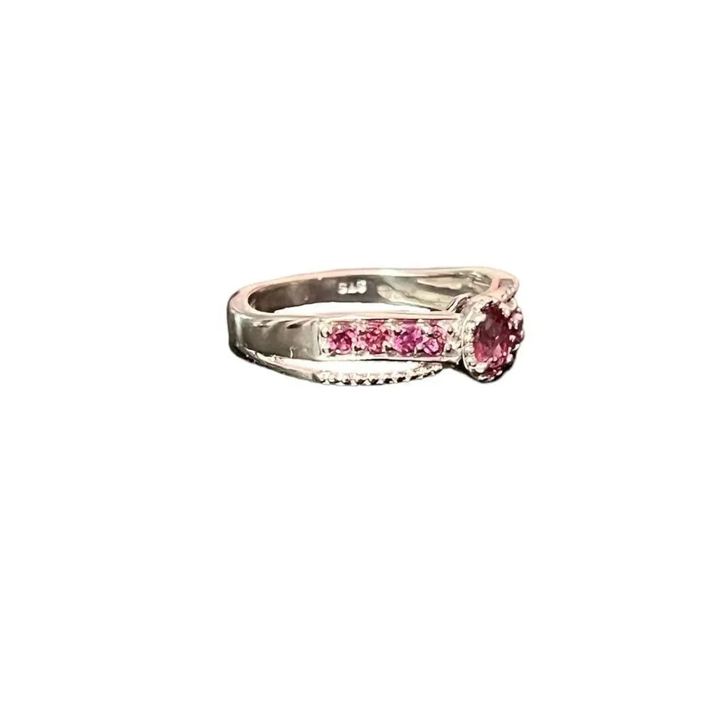 Genuine Purple Garnet  Platinum Plated Sterling Silver Ring Size 8